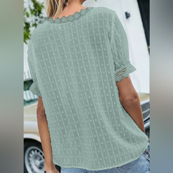 Dokotoo EUC Women's Short Sleeve Lacy Blouse, Medium, Minty Sage Green - Picture 2 of 4
